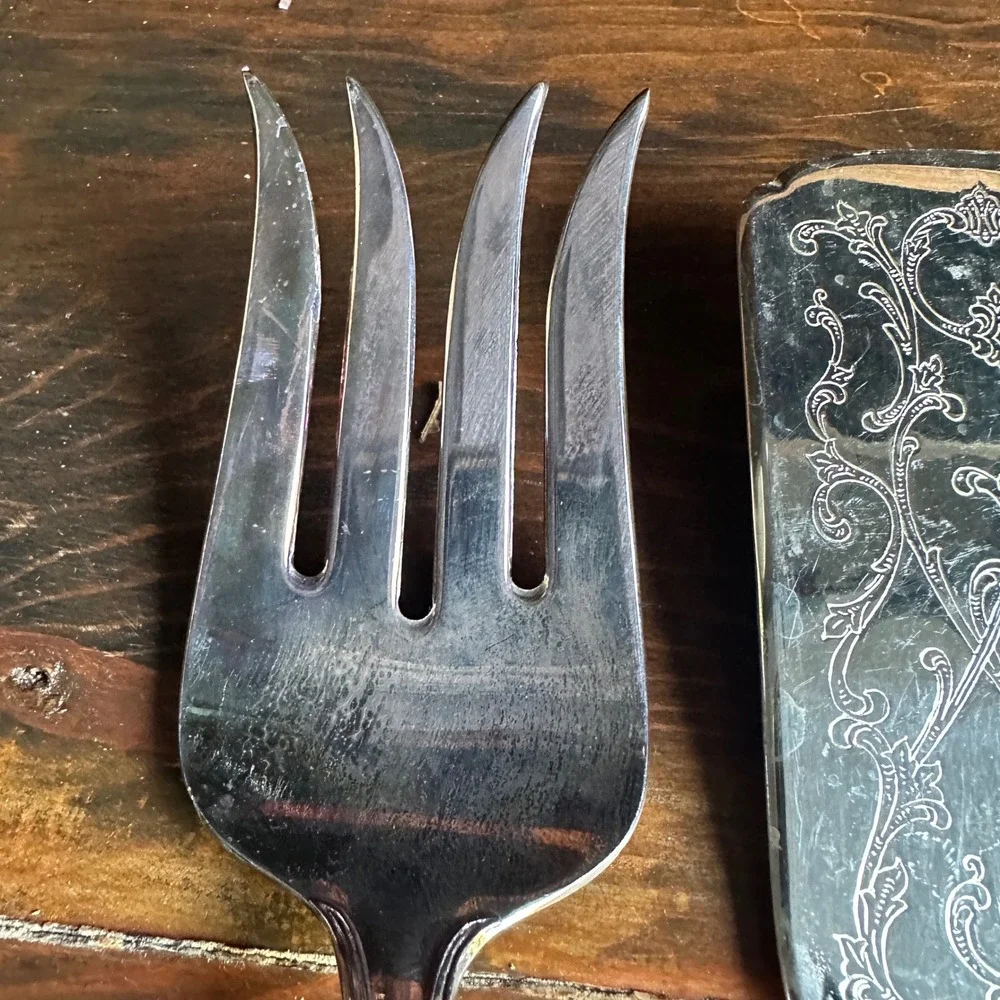 Gorham Heritage Silverplate Serving Set 3pc Etched Pierced Italy Vintage Silver